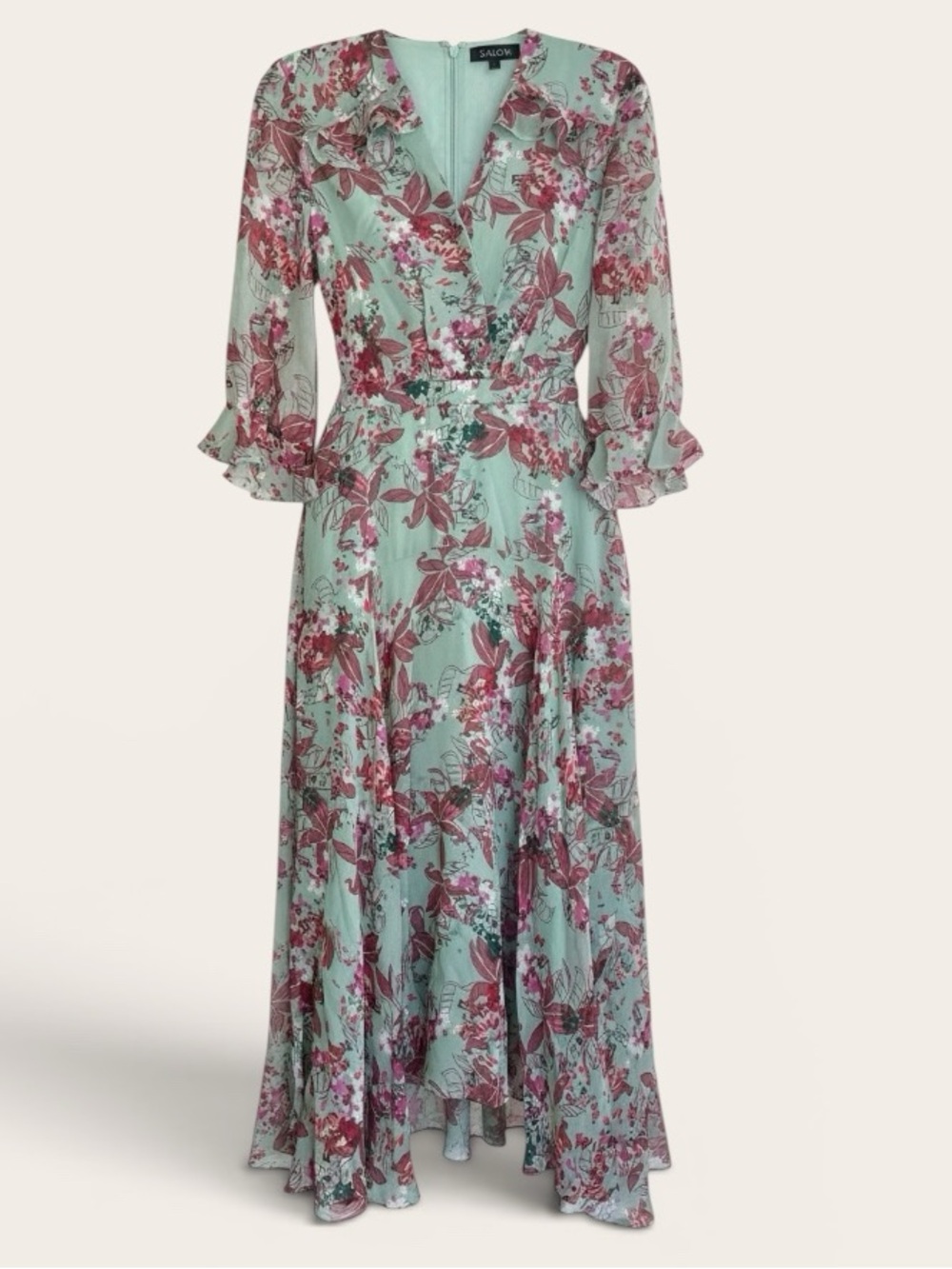 Saloni Silk Floral Midi Dress Blue Floral Summer Wedding Size US 8 NWT